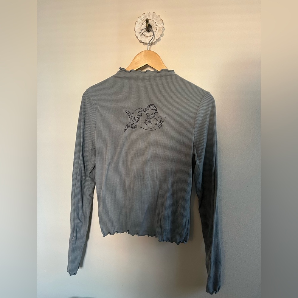Forever 21 Lettuce Edge Ribbed Gray Mock Neck Top